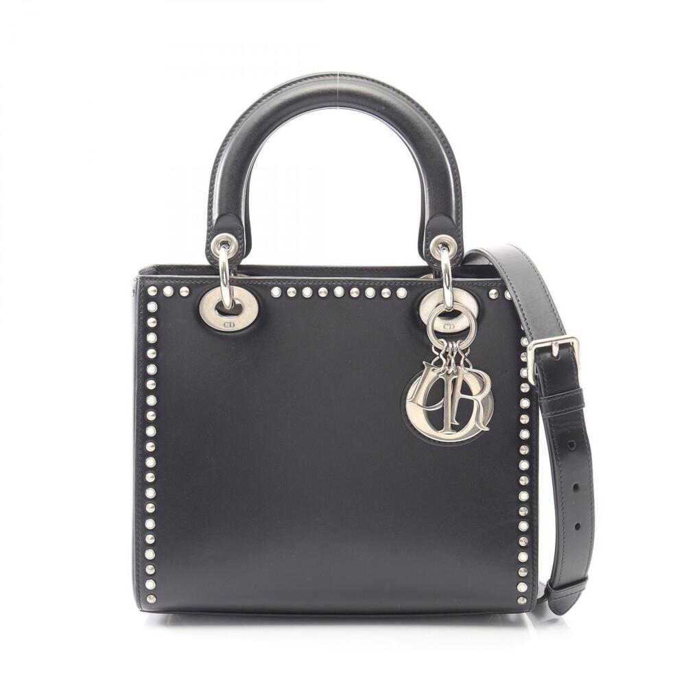 Christian Dior LADY Studded Handbag Leather Pink